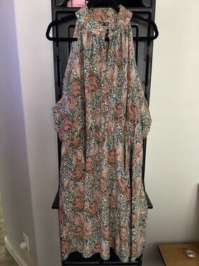 Sleeveless Paisley Maxi Dress in Teal & Peach
